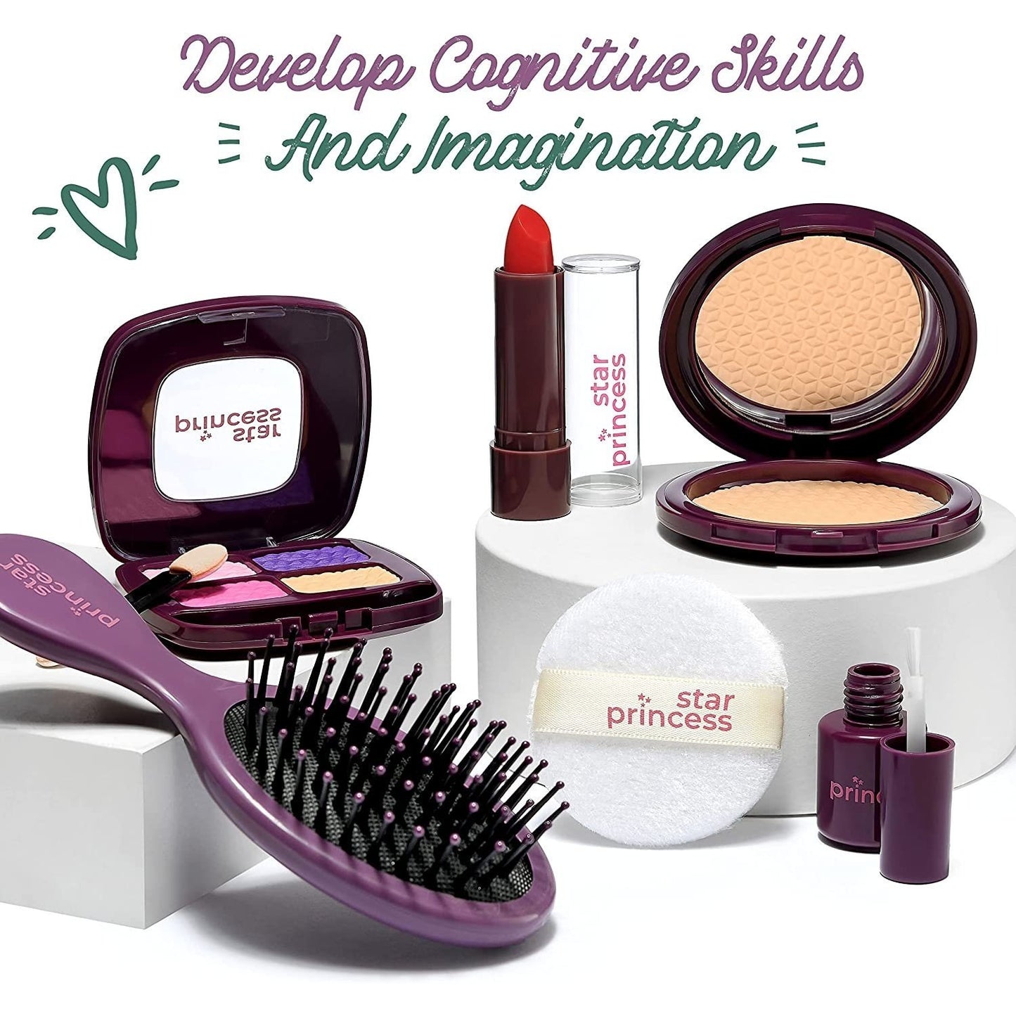 Toddler & Little Girls Pretend Play Purse Set | Role Play Accessories: Toy Phone, Wallet, Keys & Pretend Makeup | Toys for Girls Ages 3-8