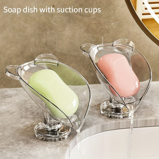 🧼 V-Shaped Cartoon Style Soap Box with Powerful Suction Cup: No-Drill, Self-Draining Design (Transparent/Grey) - Perfect for Bathroom/RV