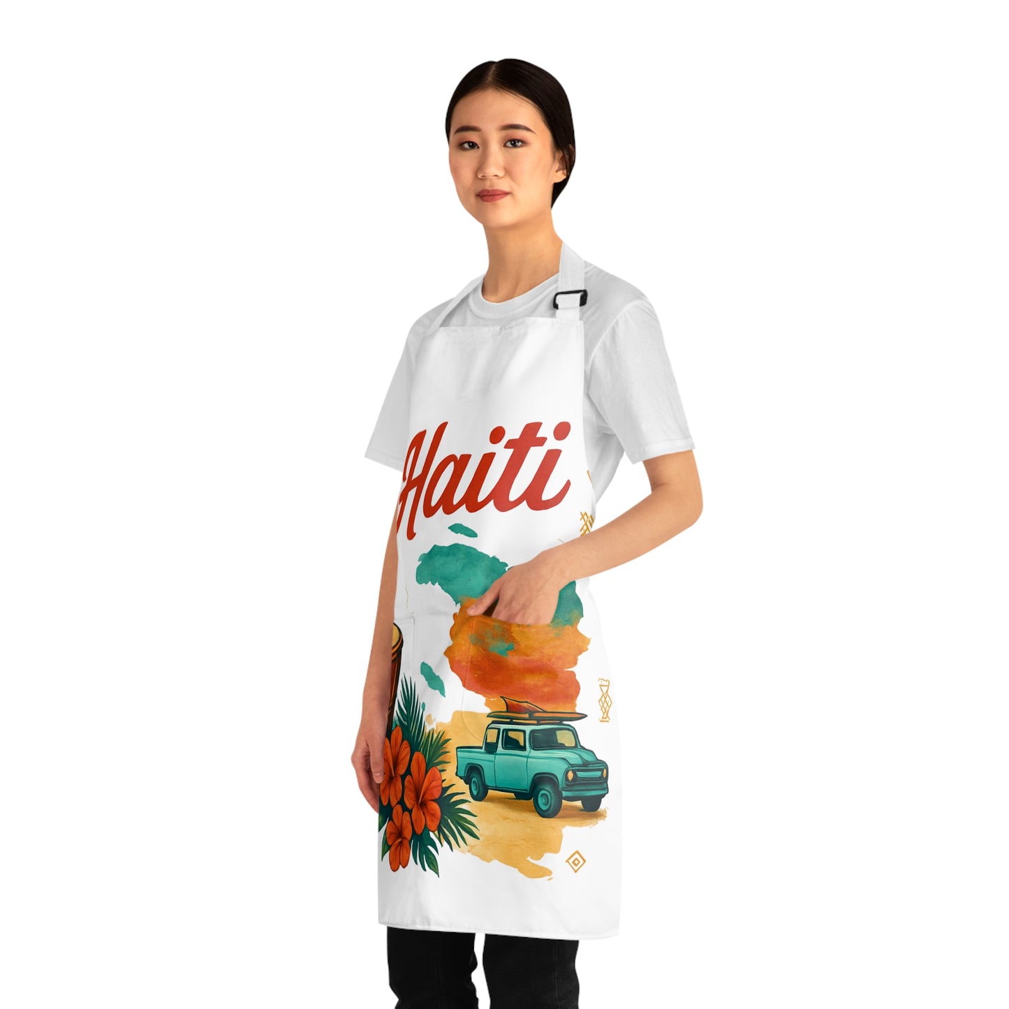 Haiti-Inspired Apron, Colorful Chef Apron, Unique Cooking Gift, Tropical Foodie Accessory, Culinary Artwear, Vibrant Kitchen Fashion