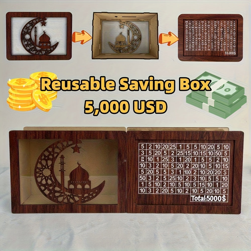 Wooden Savings Box with Money Goal Tracking – Numbered Cash Saver Bank
