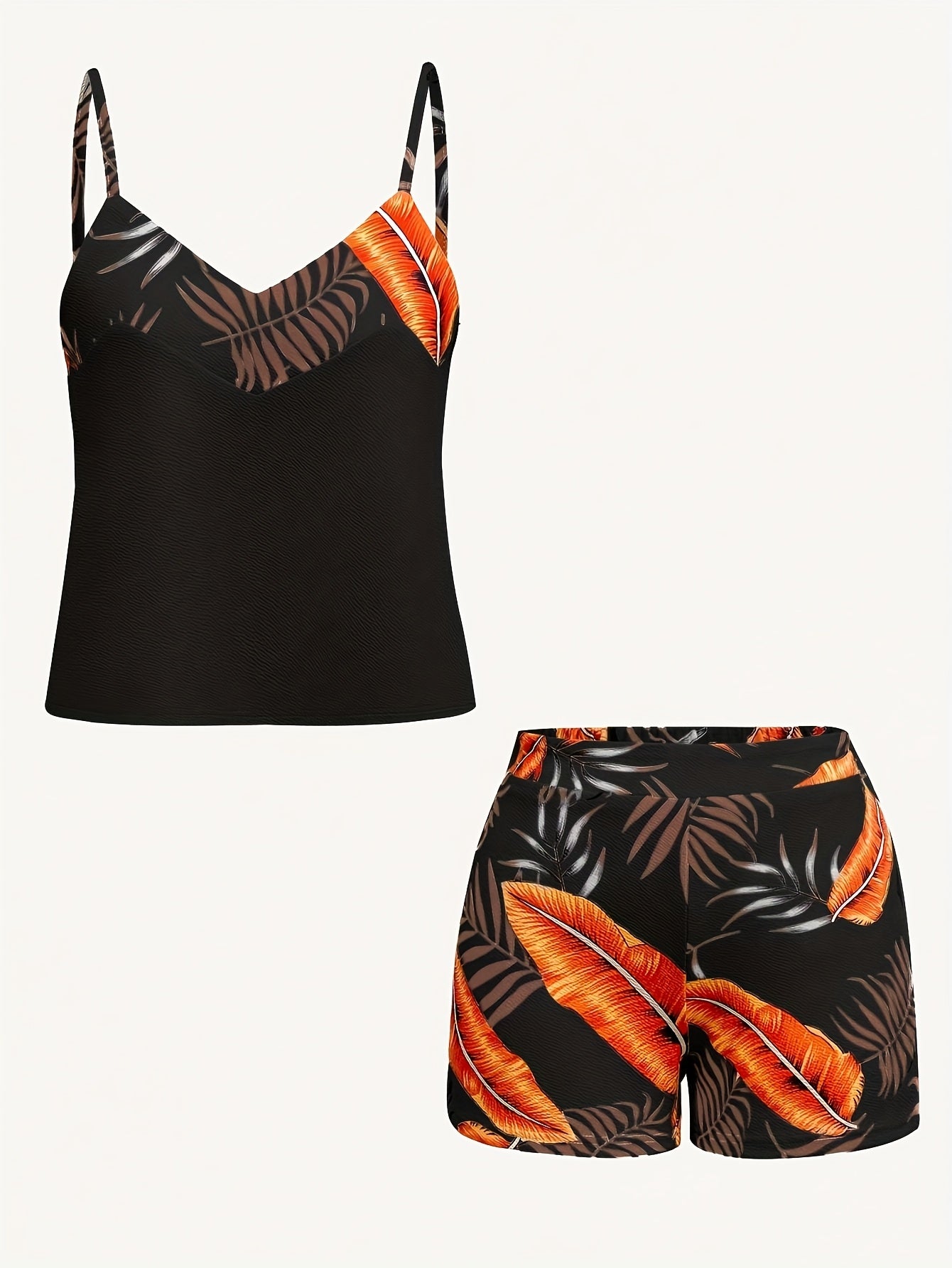 Two-Piece Halter Top & Printed Shorts Set – V-Neck Summer Outfit (LL425)