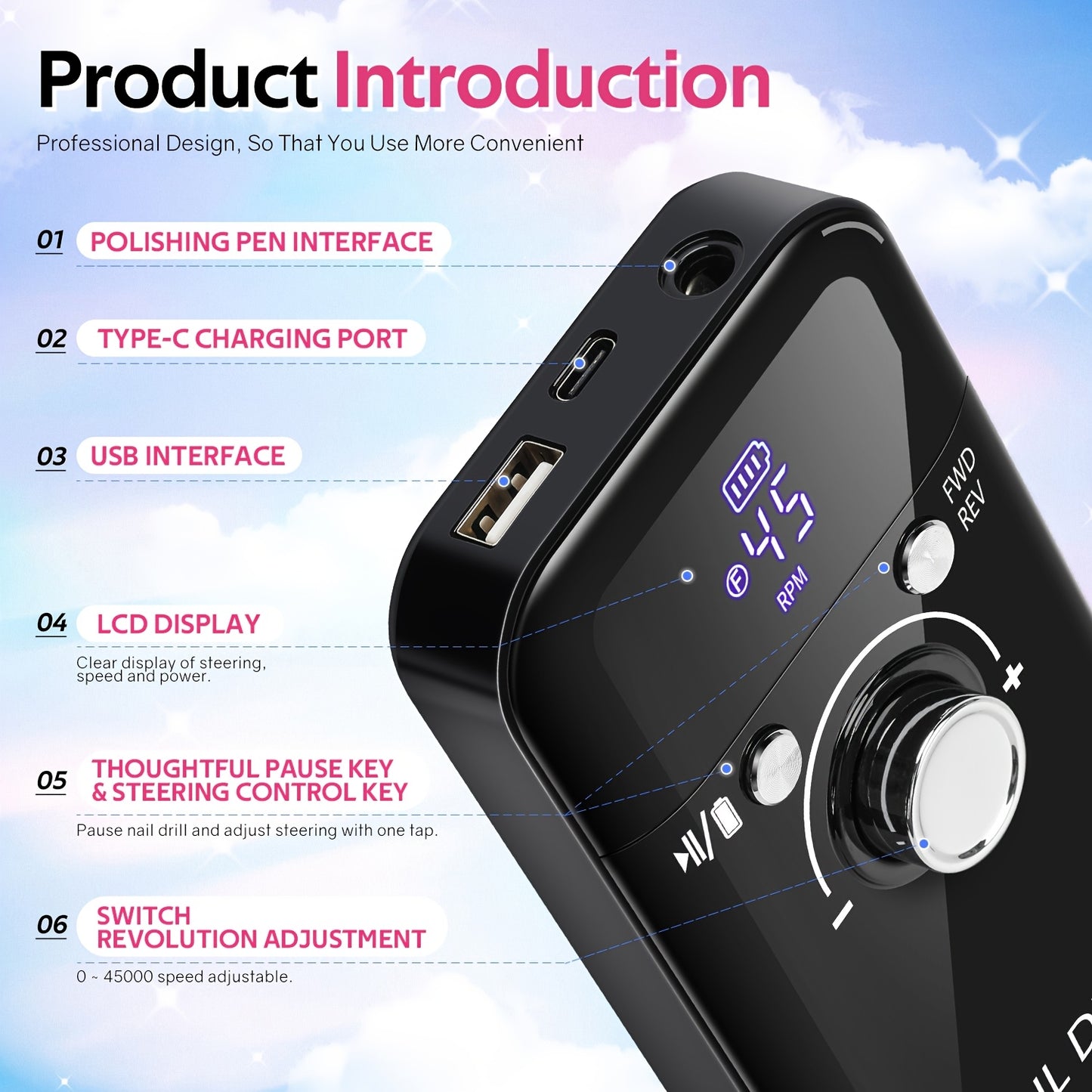 Professional Electric Nail Drill Machine (45000RPM)