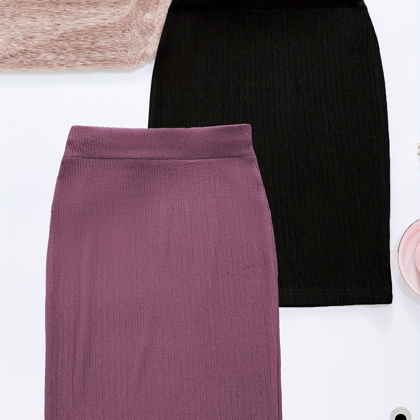 2-Pack Women's Glitter Pencil Skirts – High-Waist Shiny Slim-Fit Knee-Length