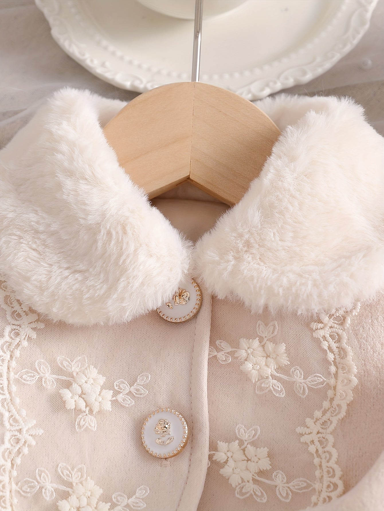 Princess Bow Dress & Warm Fur-Collar Coat Set