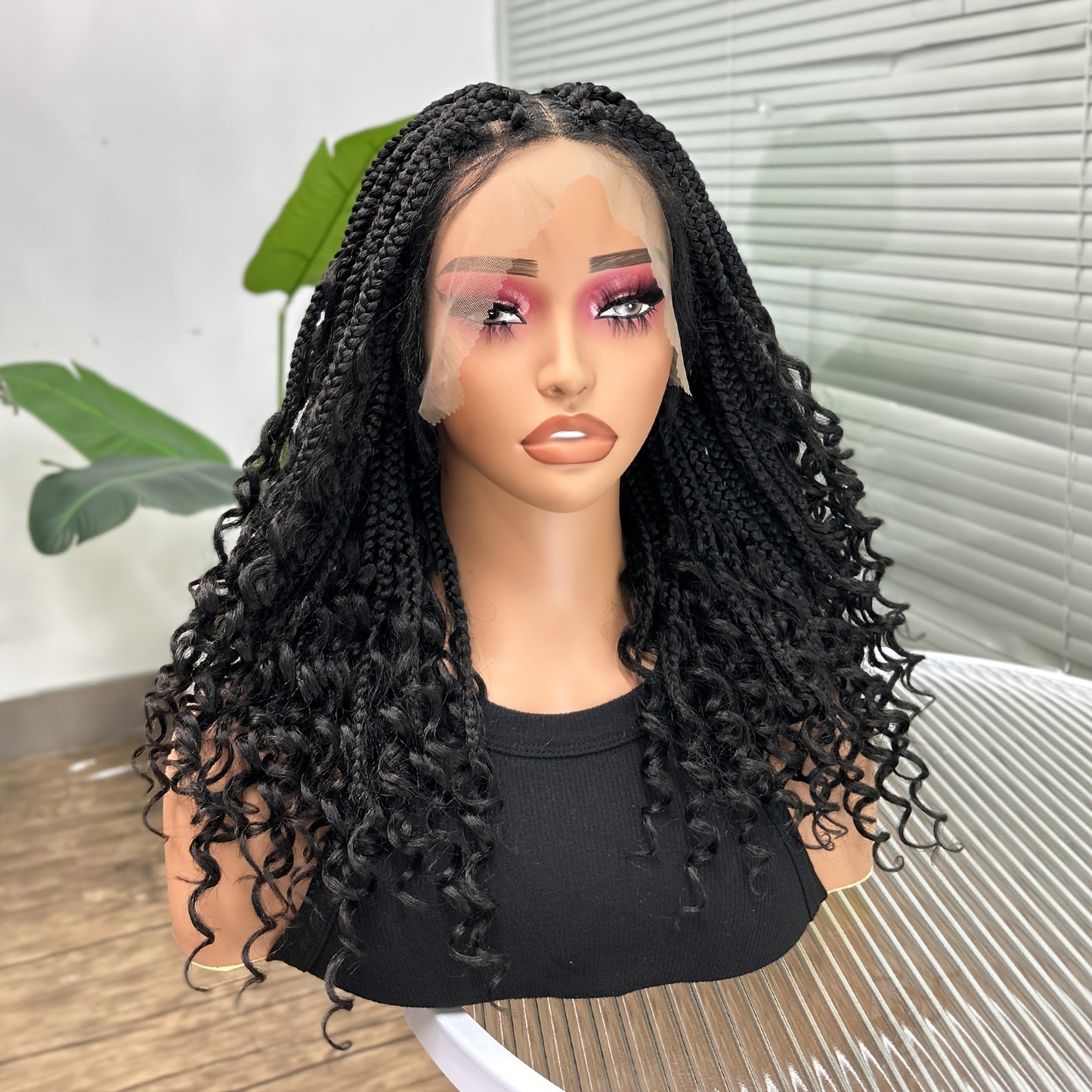 Square Woven Synthetic Full Lace Braided Wig w/ Curls