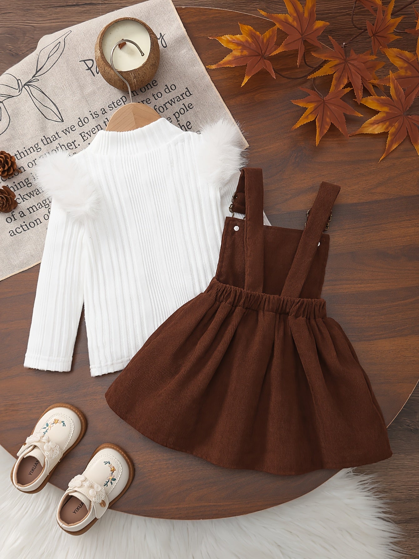 2pc Fluffy Sleeve Smock Dress Winter Set