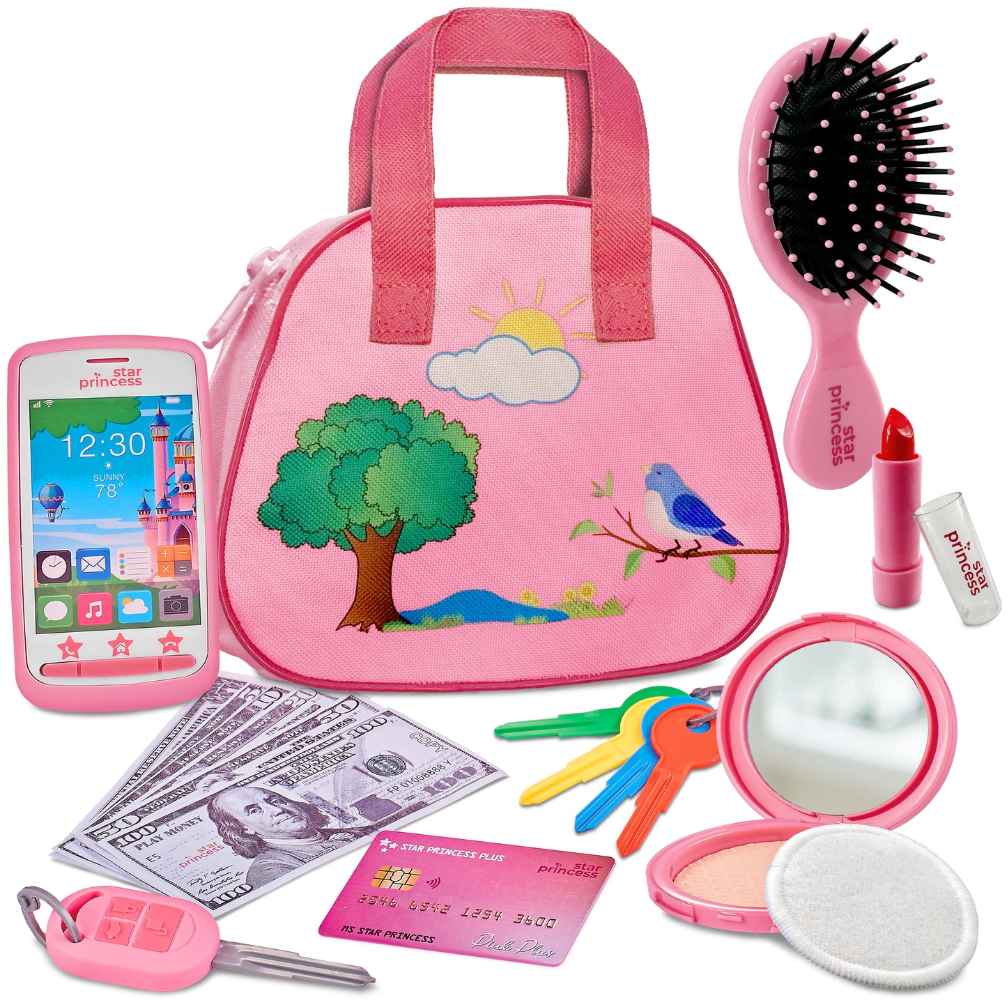 Play Purse Set for Toddlers with Pretend Makeup & Smartphone