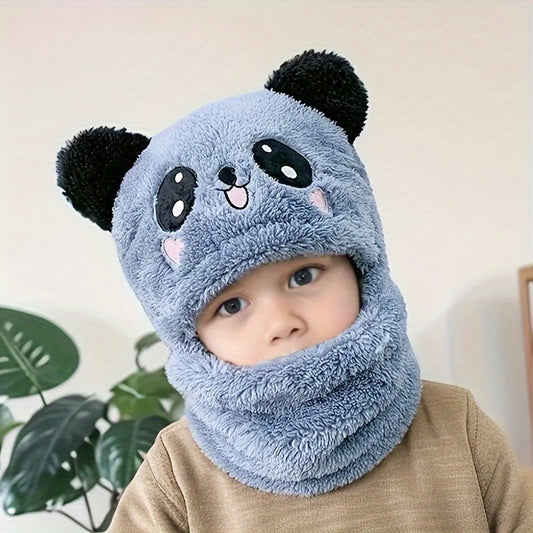🐾 Cozy Cartoon Animal Ear-Warming Beanie & Neck Warmer Set for Kids (Ages 3-14): Soft, Thick Lined Winter Hat