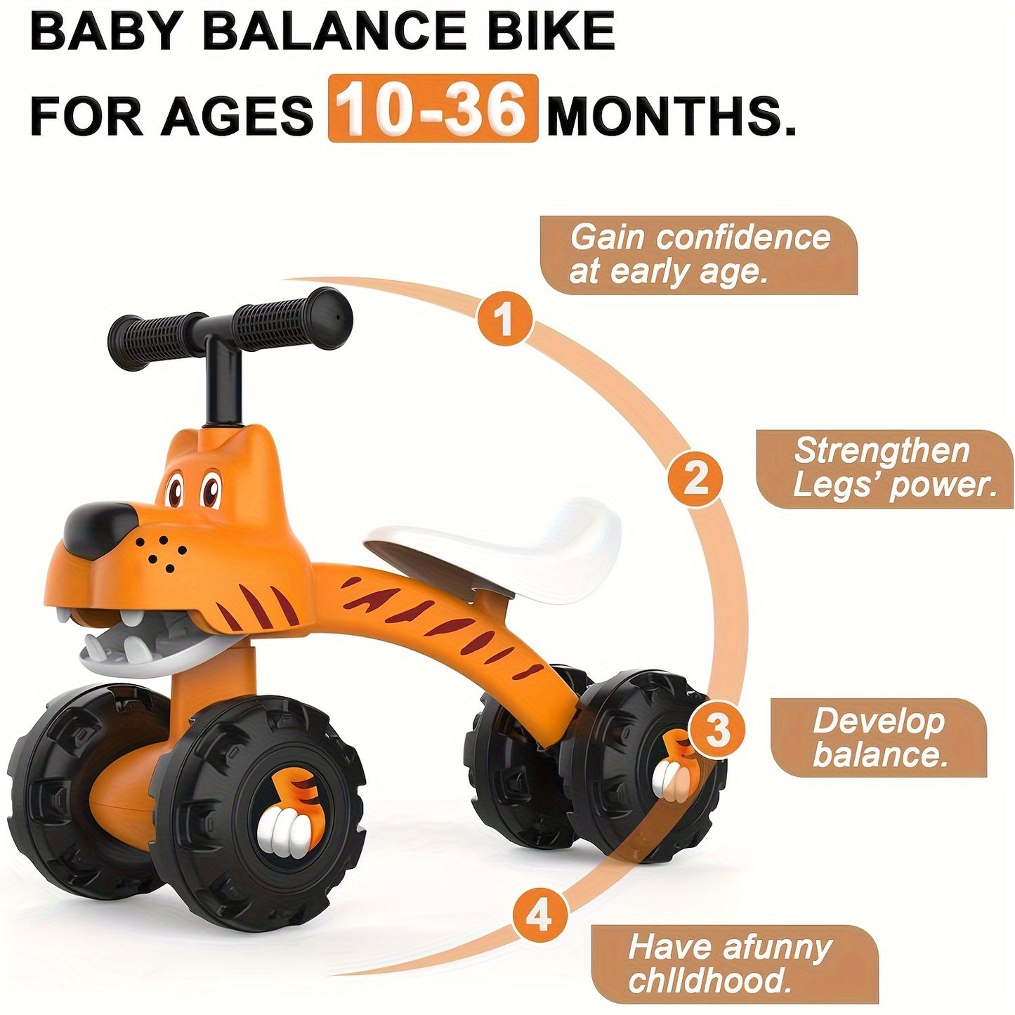 🚴 Baby Balance Bike/Tricycle for 12-24 Months: 4-Wheel Stability, Wide 9" Wheels, Moving Face (No Pedal Ride-On, First Birthday/Christmas Gift)