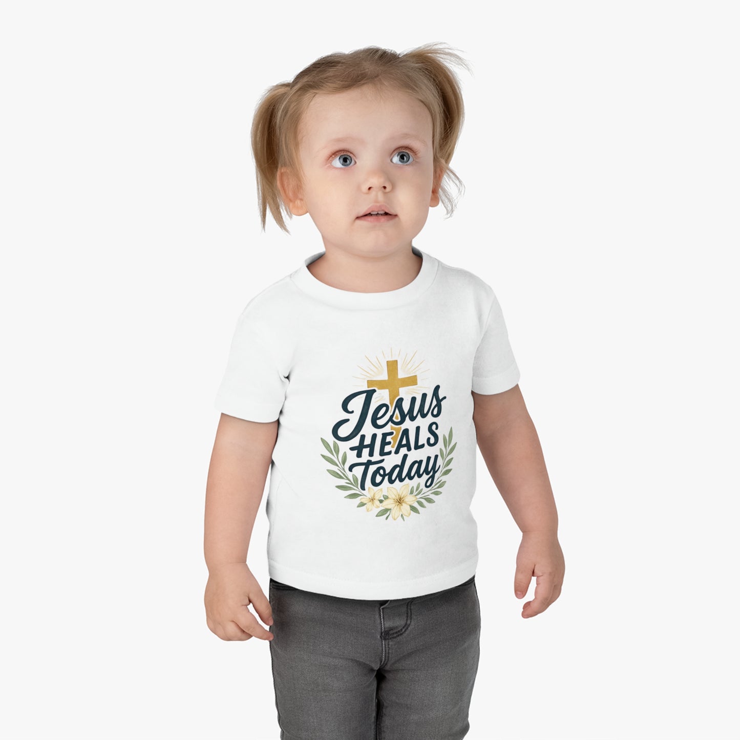 Infant Christian T-Shirt - Jesus Heals Today Design, Baby Baptism Gift, Religious Tees for Kids, Toddler Faith Shirt, Cute Infant Tee