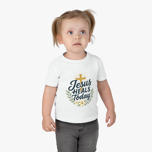 Infant Christian T-Shirt - Jesus Heals Today Design, Baby Baptism Gift, Religious Tees for Kids, Toddler Faith Shirt, Cute Infant Tee
