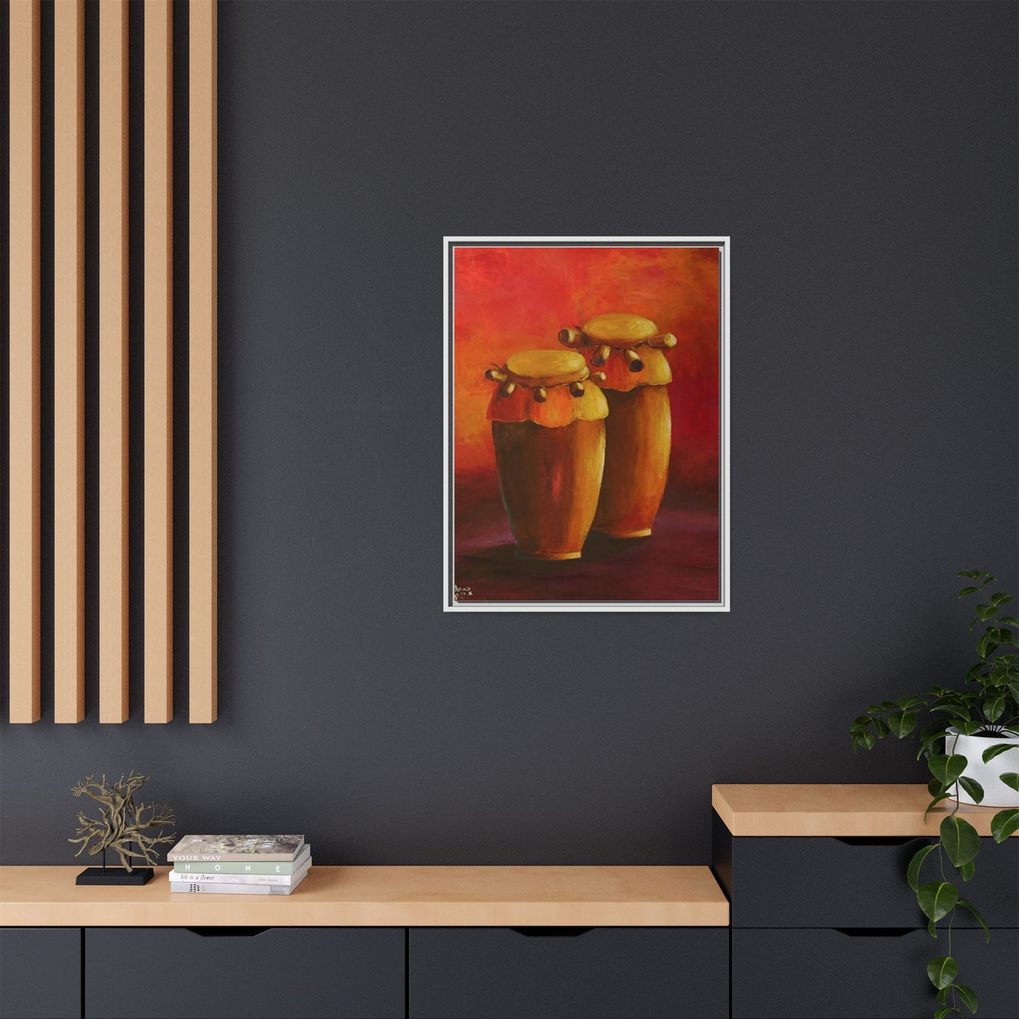 Canvas Wall Art - Haiti Cultural Drum, Matte Canvas, Framed