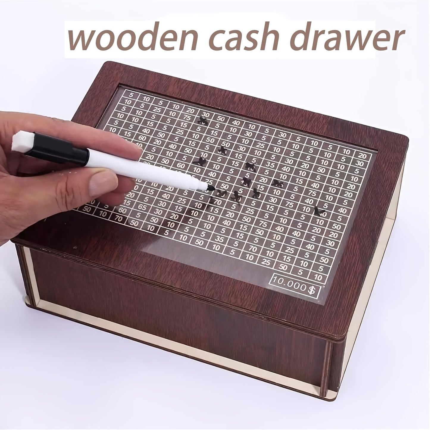 Wooden Savings Box with Money Goal Tracking – Numbered Cash Saver Bank