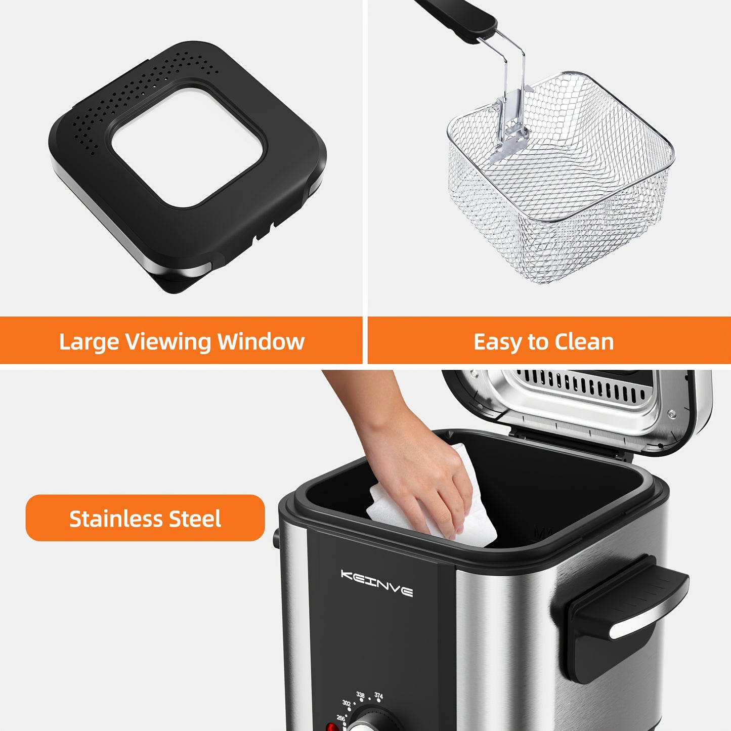 Stainless Steel Deep Fryer with Odor Filter & Viewing Window