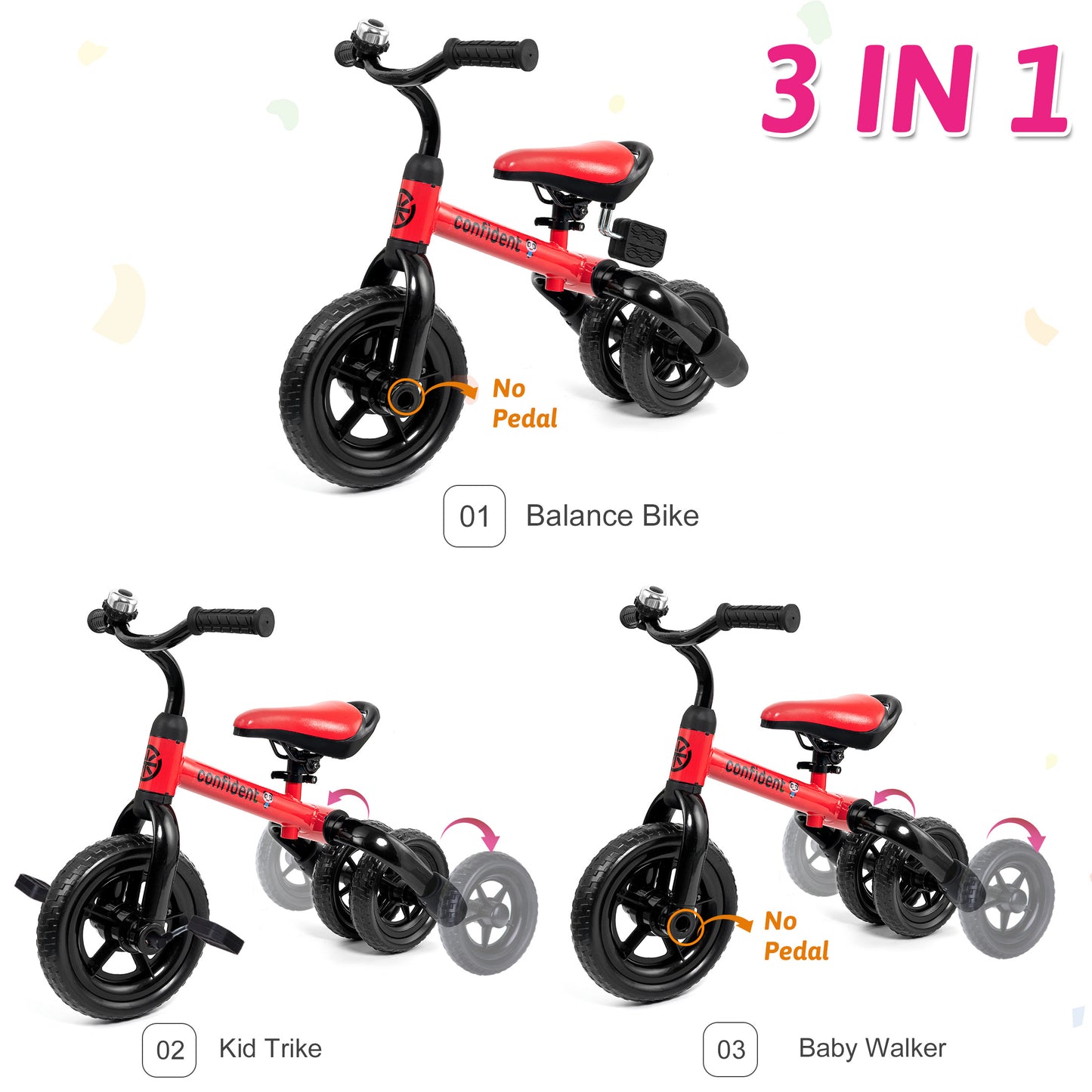 3-in-1 Kids Tricycle & Balance Bike (1-4 Years Old)