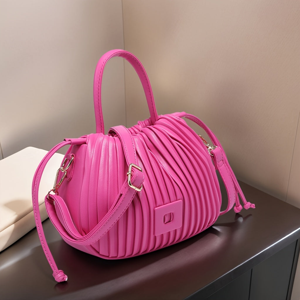 The Terilte Women'S Drawstring Bucket Bag Is a Pleated Handbag That Can Also Be Used As a Crossbody Bag. It Features a Detachable Shoulder Strap, Allowing for Easy Transitions Between a Handbag, Shoulder Bag, And Crossbody Ba