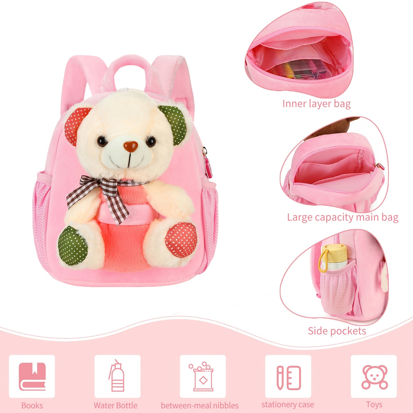 🎒 Cute Plush Animal-Shaped Kids' Backpack: Soft Preschool/Elementary School Bag with Detachable Toy (Ideal Gift/Party Favor)