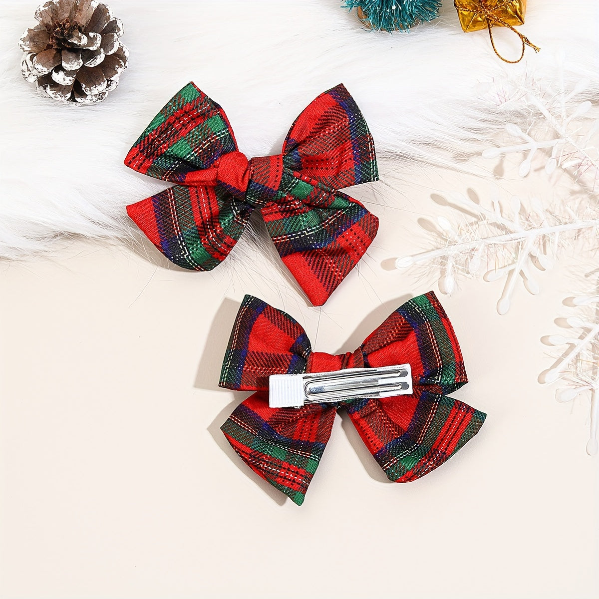 2pc Christmas Tartan Plaid Hair Bow Clips
