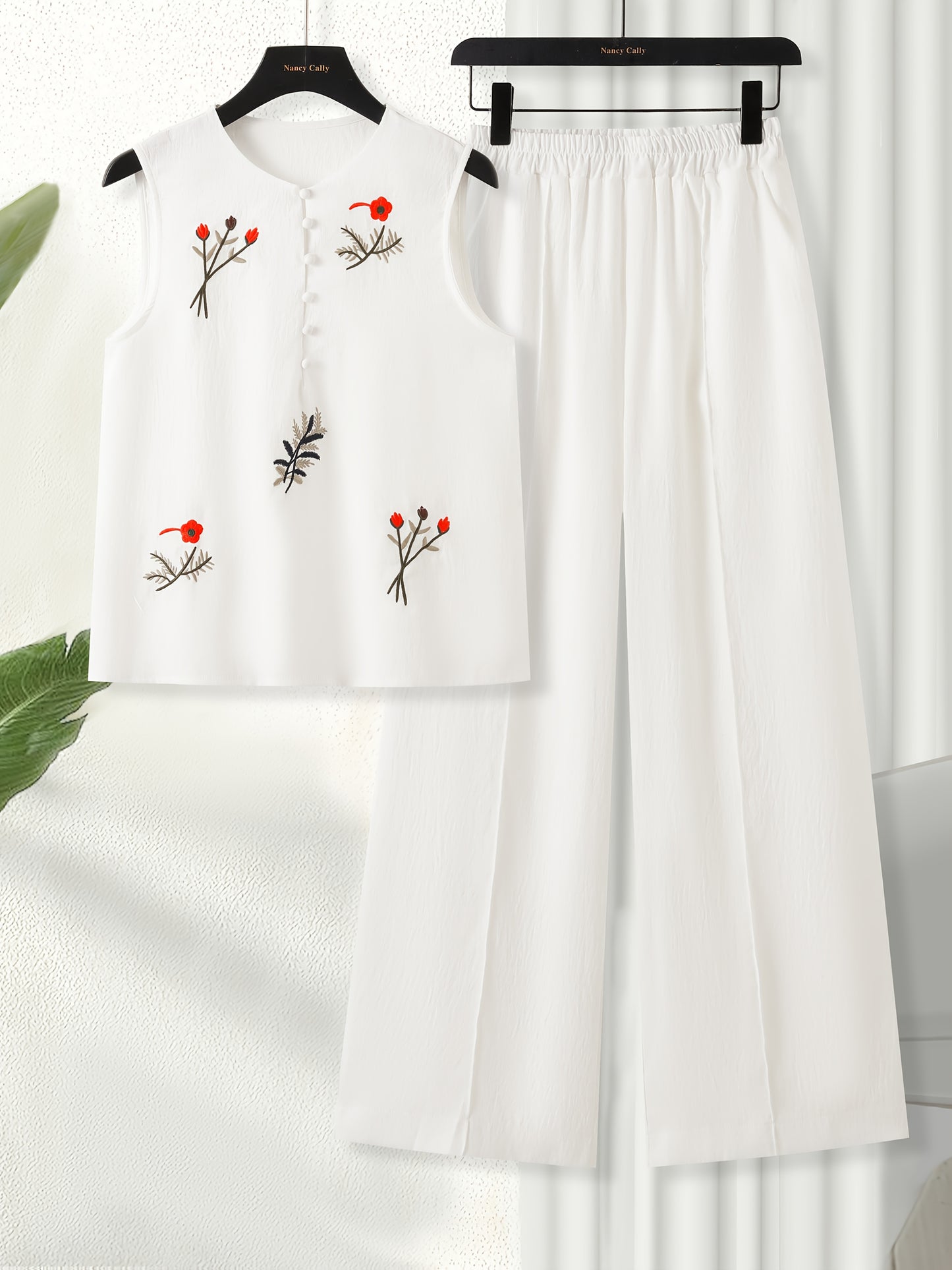 🐉 Chinese Style Embroidered Two-Piece Set for Women - Breathable Vest & Elegant Pants