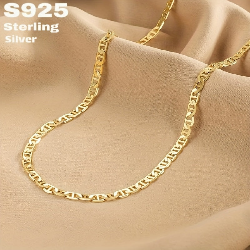 S925 Sterling Silver Pig Nose Necklace, 24K Gold Plated Marina Link Chain, Gift for Teenager