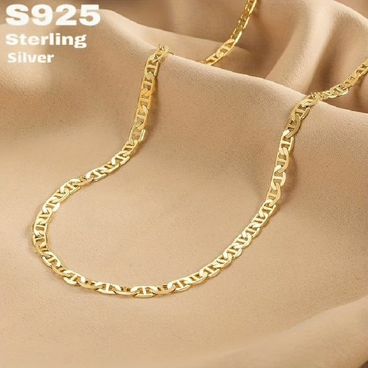 S925 Sterling Silver Pig Nose Necklace, 24K Gold Plated Marina Link Chain, Gift for Teenager