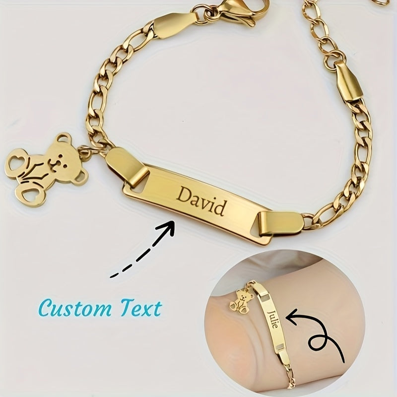Custom Stainless Steel Bear Bracelet, Graduation Gift for kids, Holiday Wearing