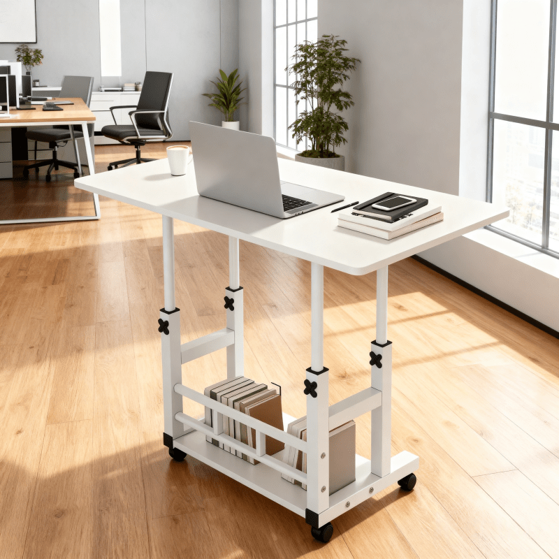 Height-Adjustable Mobile Computer Desk with Wheels