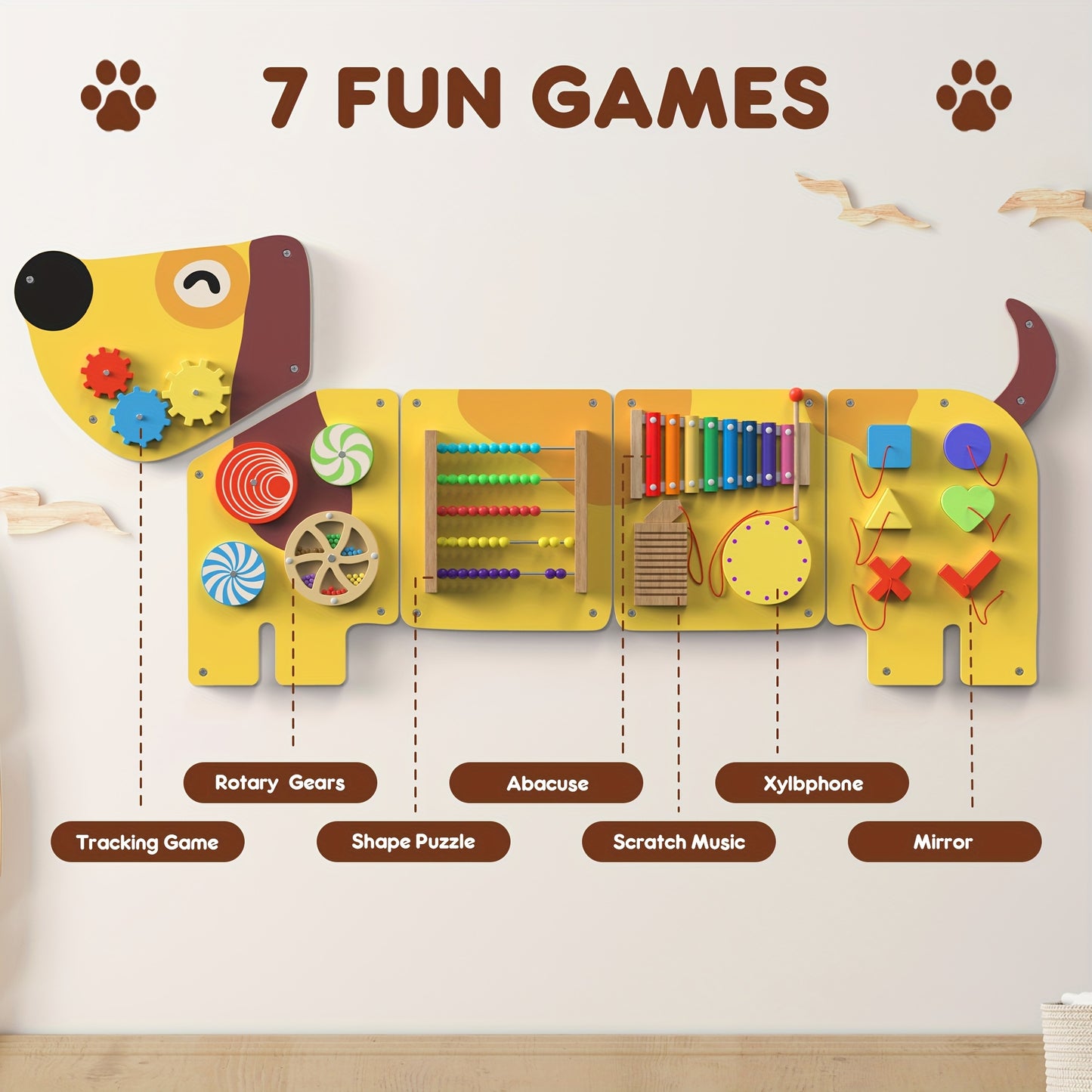 12-in-1 Interactive Dog Activity Wall Busy Board for Toddlers