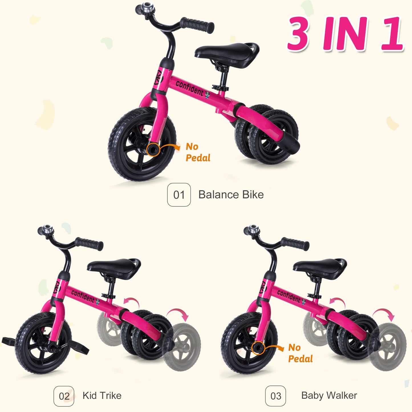 3-in-1 Kids Tricycle & Balance Bike (1-4 Years Old)