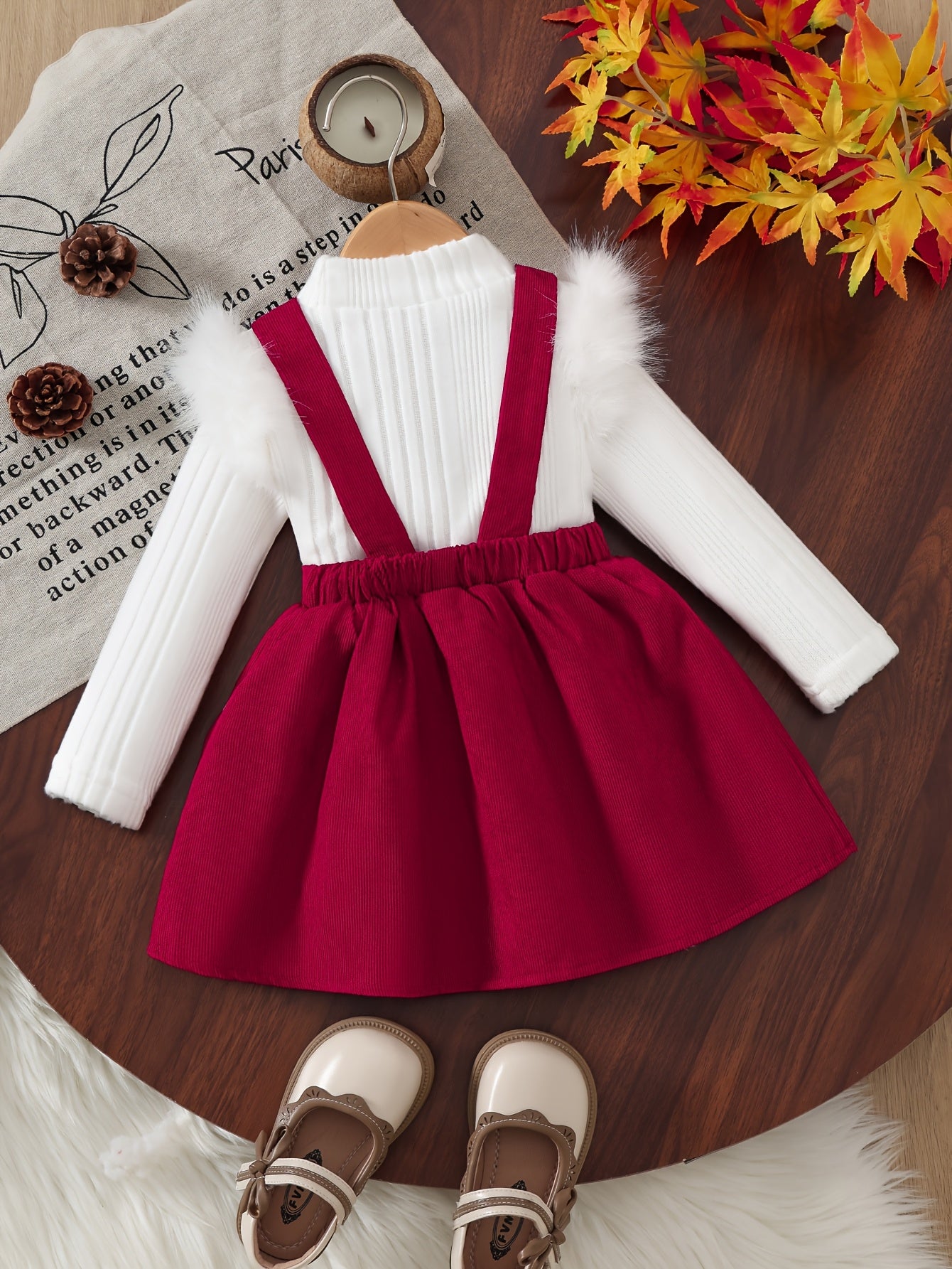 2pc Fluffy Sleeve Smock Dress Winter Set