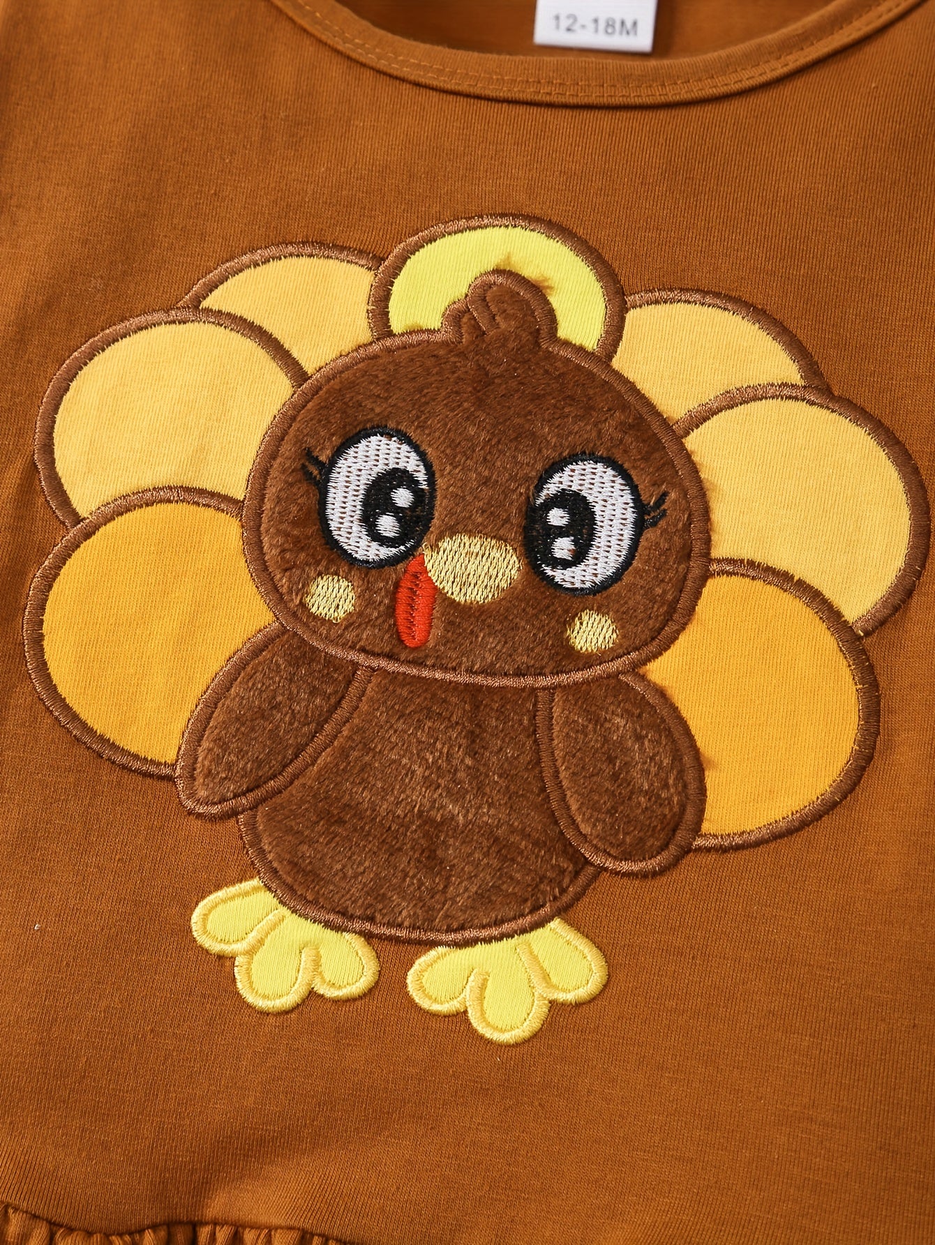 🦃 Baby Girl's 2-Piece Thanksgiving Outfit: Cute Turkey Top and Checkered Pants Set (Perfect for Holiday Wear)