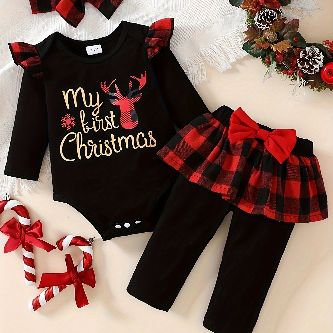 🐞 Baby Boy's 2-Piece Casual Set: Beetle Print Long-Sleeve Open-Crotch Jumpsuit & Leg-Wrapping Trousers (Knitted Shoulder Jumpsuit)