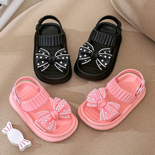 Trendy Cute Bowknot Open Toe Sandals For Girls, Breathable Non-slip Sandals For Indoor Outdoor Beach