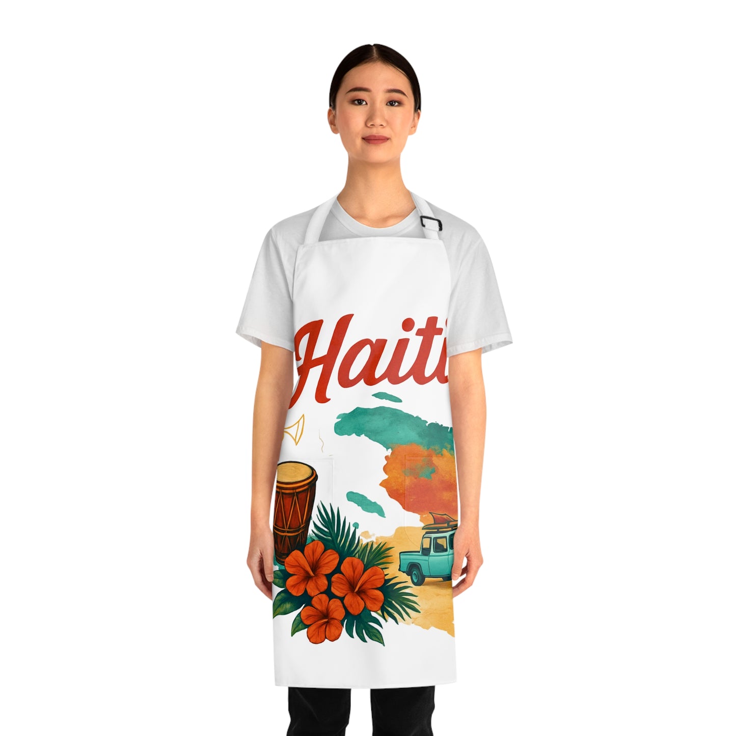 Haiti-Inspired Apron, Colorful Chef Apron, Unique Cooking Gift, Tropical Foodie Accessory, Culinary Artwear, Vibrant Kitchen Fashion