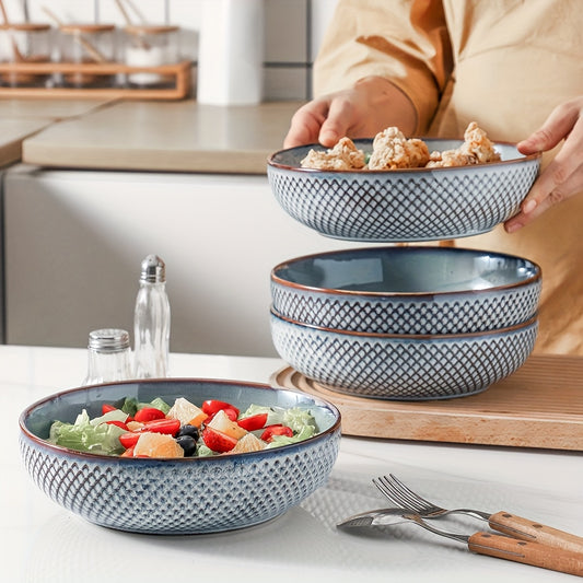 HVH 8.5" Ceramic Pasta Bowls (Set of 4) – 46oz Large Shallow Salad Bowls