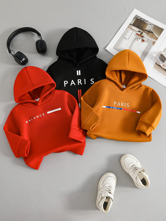 Baby Boy 3pc Warm Plush Hoodie Set – Paris Letter Print Outfit (Infant/Toddler)