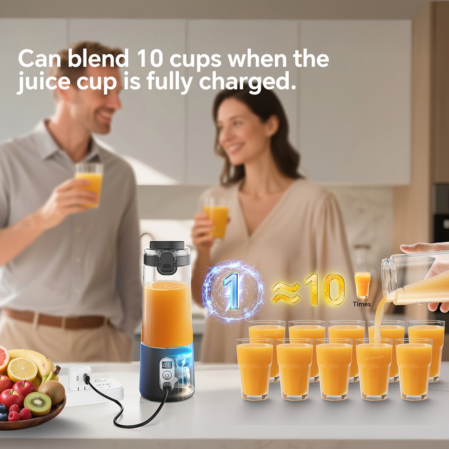 🥤 3-in-1 Portable USB Blender & Juicer: Handheld, 6-Blade System, Digital Display (40-Second Quick Blend for Smoothies & Shakes)