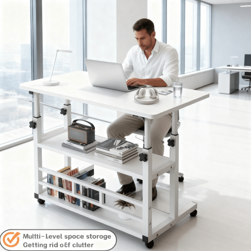 Height-Adjustable Mobile Computer Desk with Wheels