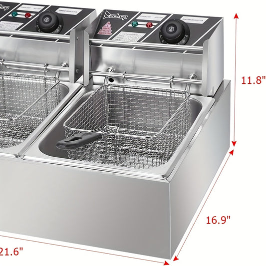 Stainless Steel Electric Deep Fryer (2 Baskets, Temp Control)