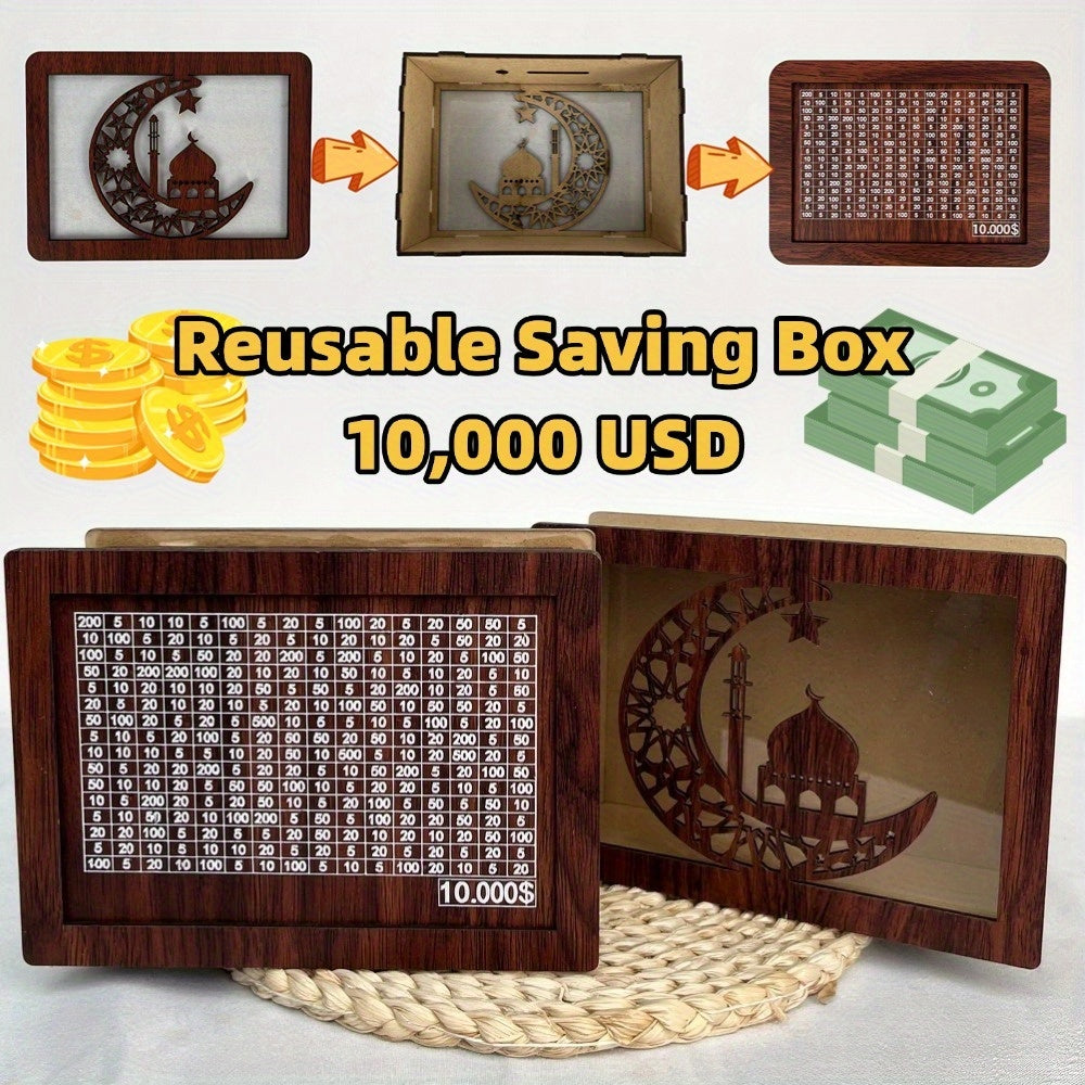 Wooden Savings Box with Money Goal Tracking – Numbered Cash Saver Bank