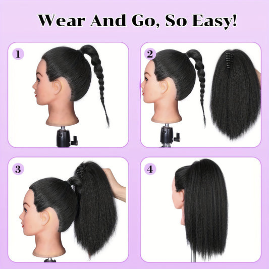 16" Fluffy Kinky Straight Ponytail Hair Extension (1B)