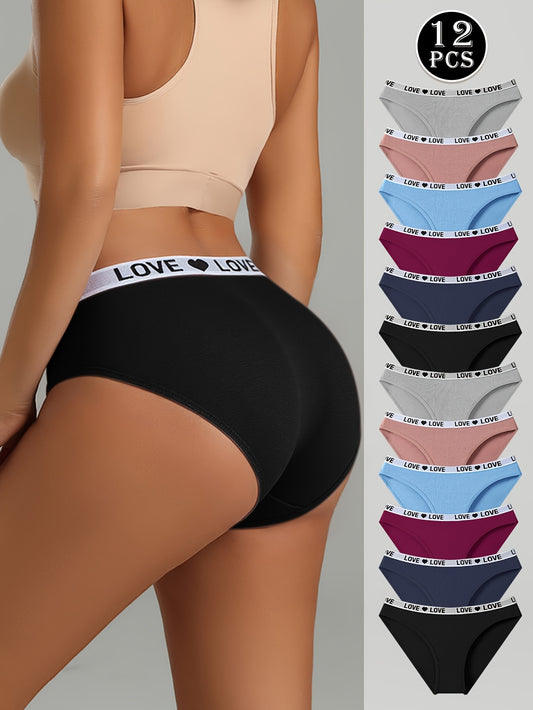12-Pack Mixed Color Women's Sports Underwear - Soft, Breathable, and Elastic Daily Wear
