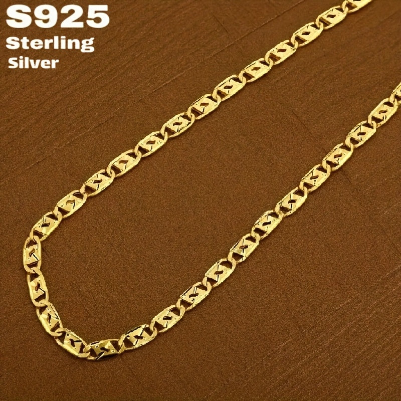 S925 Sterling Silver Pig Nose Necklace, 24K Gold Plated Marina Link Chain, Gift for Teenager