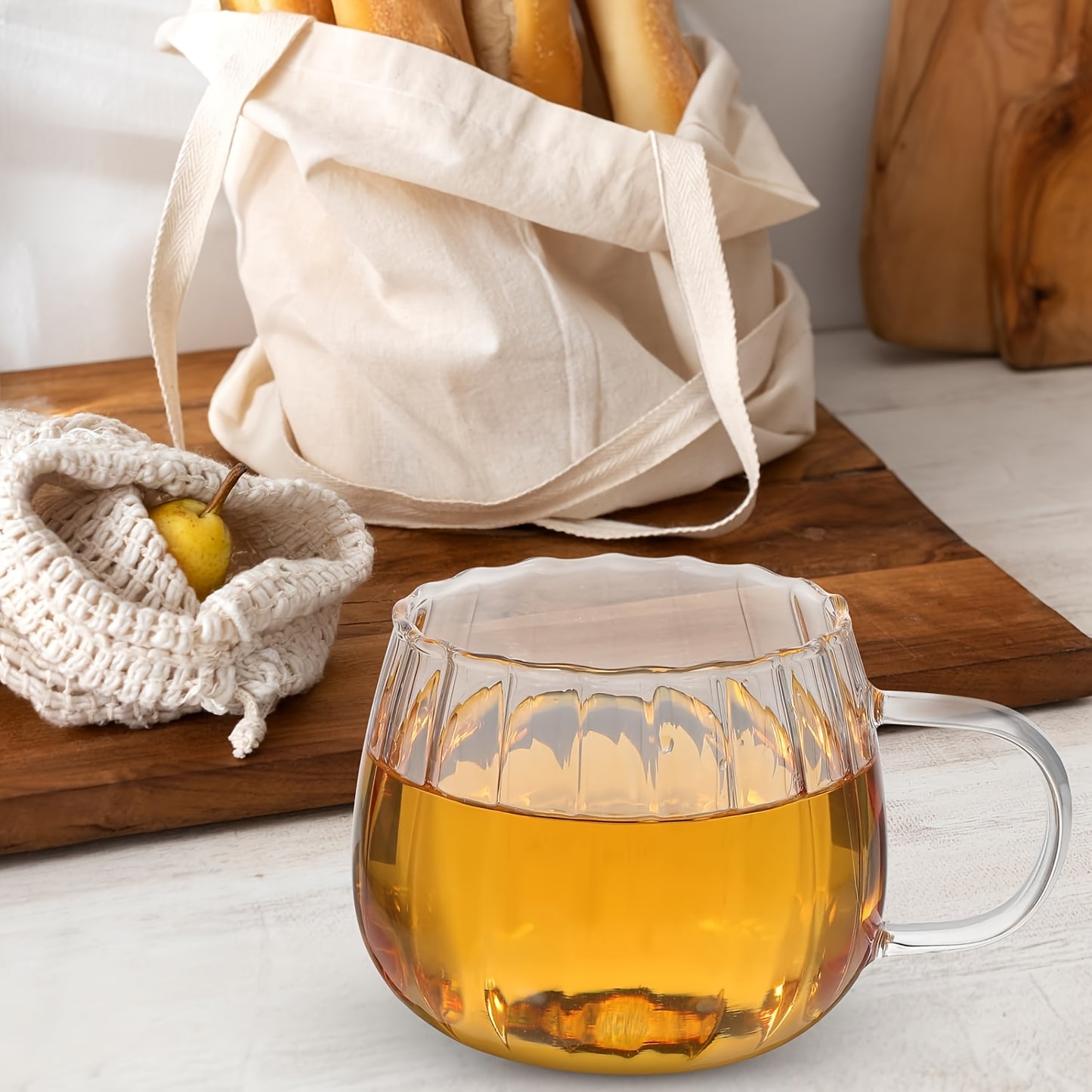 Pumpkin Shaped Glass Coffee Mug, 15.5oz Heat-Resistant Borosilicate Glass Cup