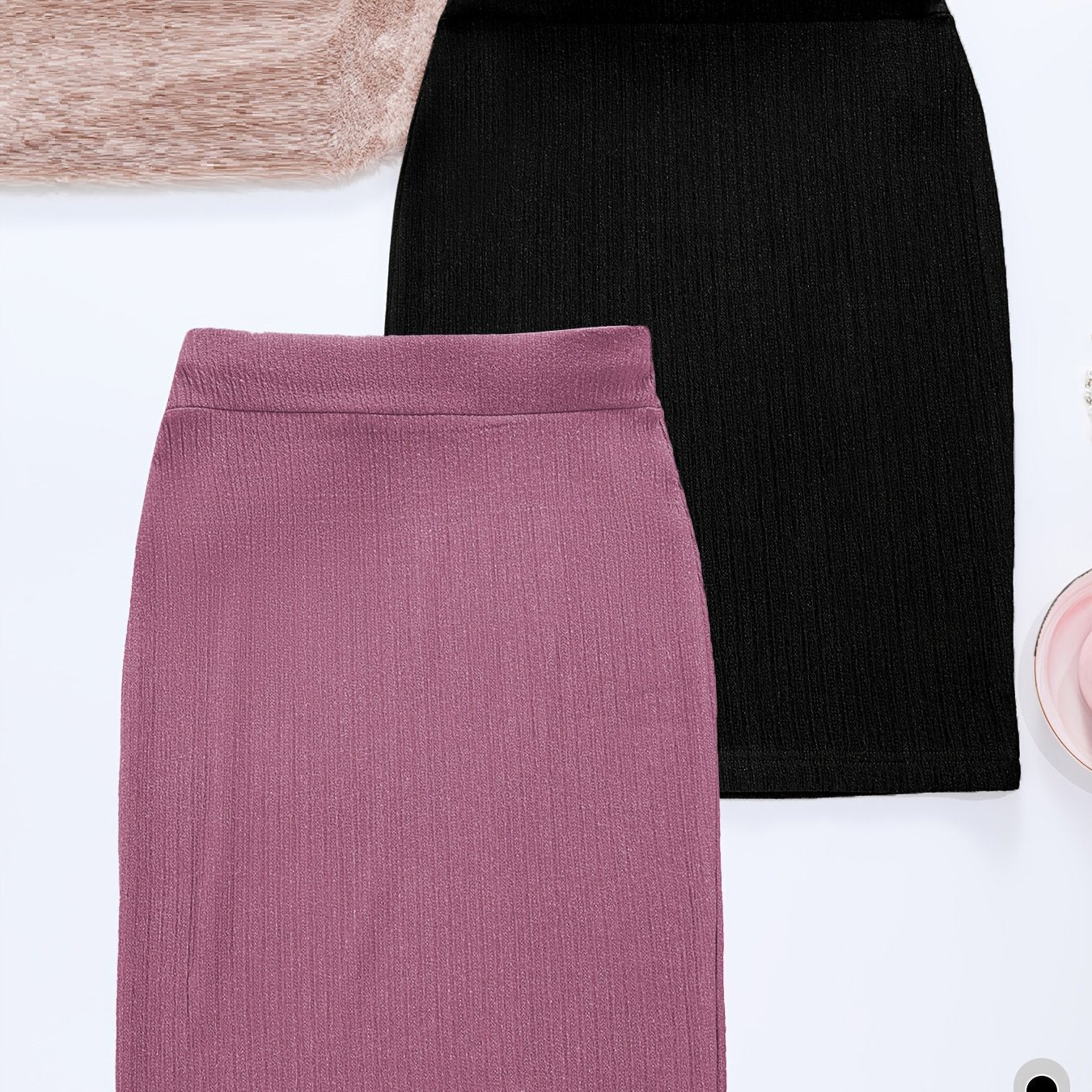 2-Pack Women's Glitter Pencil Skirts – High-Waist Shiny Slim-Fit Knee-Length