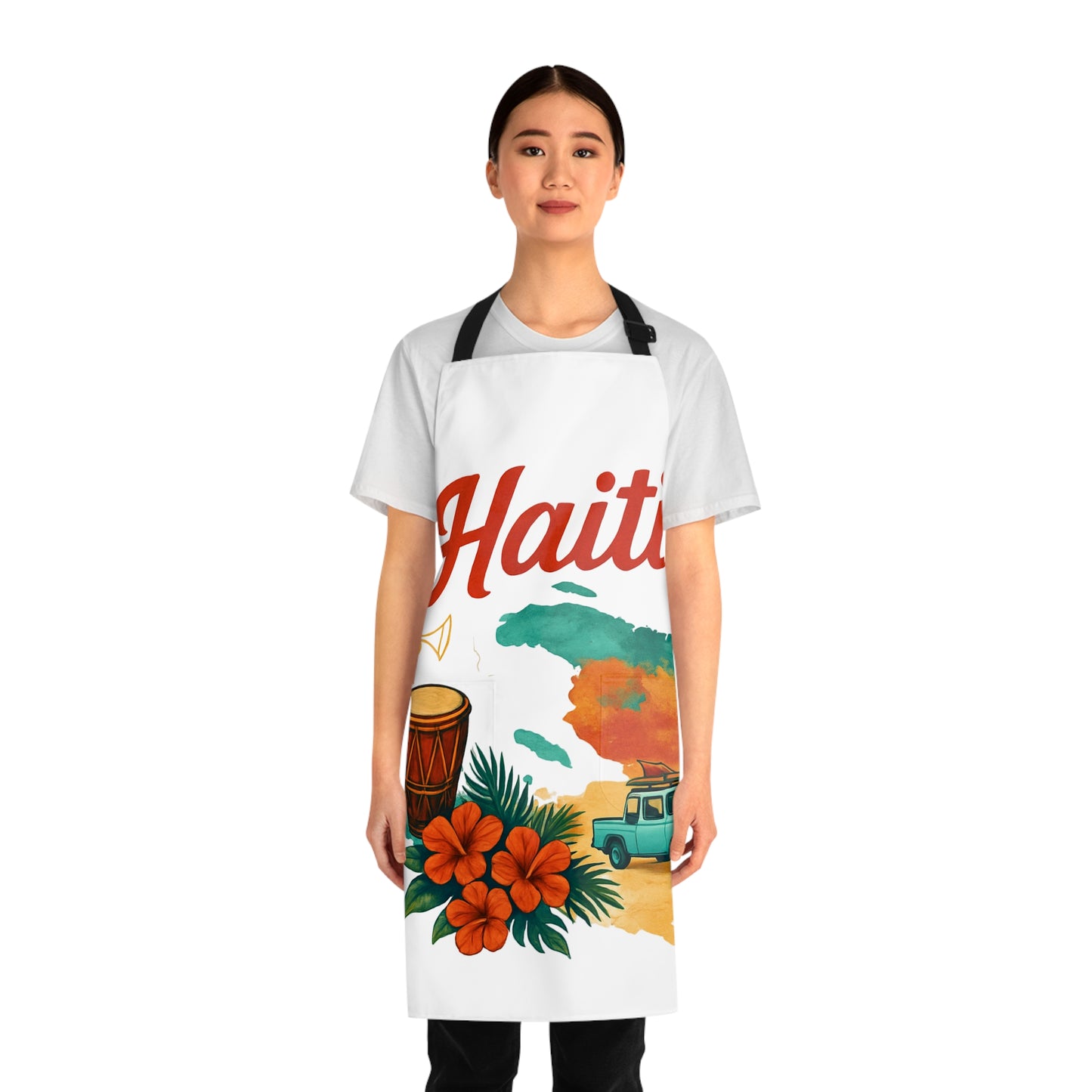 Haiti-Inspired Apron, Colorful Chef Apron, Unique Cooking Gift, Tropical Foodie Accessory, Culinary Artwear, Vibrant Kitchen Fashion