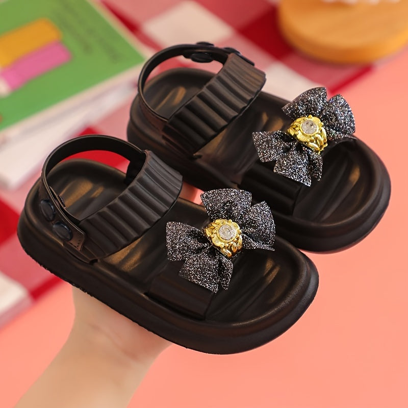 Trendy Cute Bowknot Open Toe Sandals For Girls, Breathable Non-slip Sandals For Indoor Outdoor Beach
