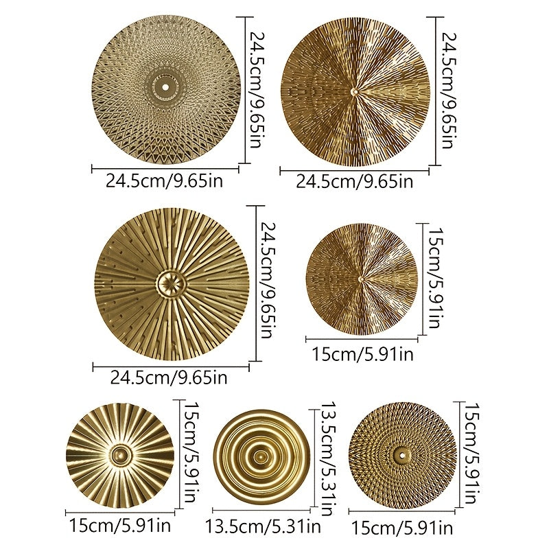 5/7pc Golden Metal Round Wall Hanging Set – Modern Luxury
