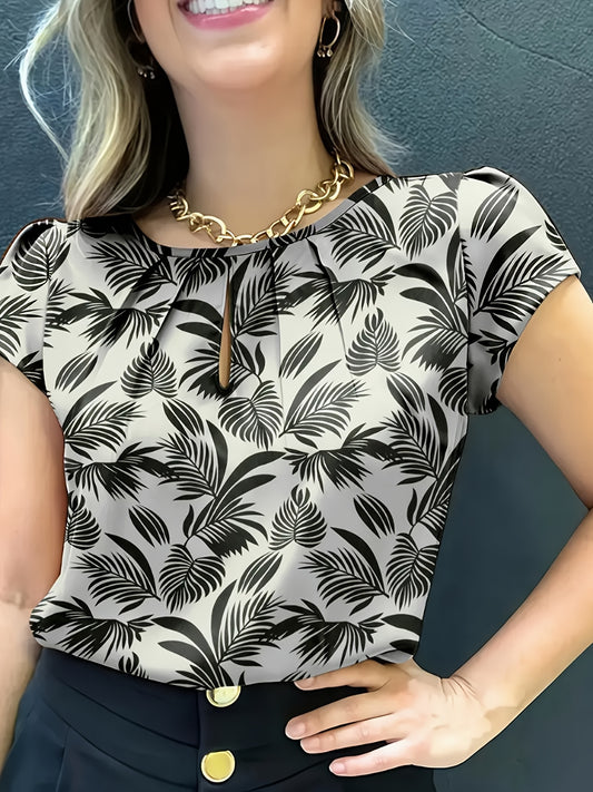 Tropical Print Women's Short Sleeve Shirt – Elegant Summer Floral Blouse