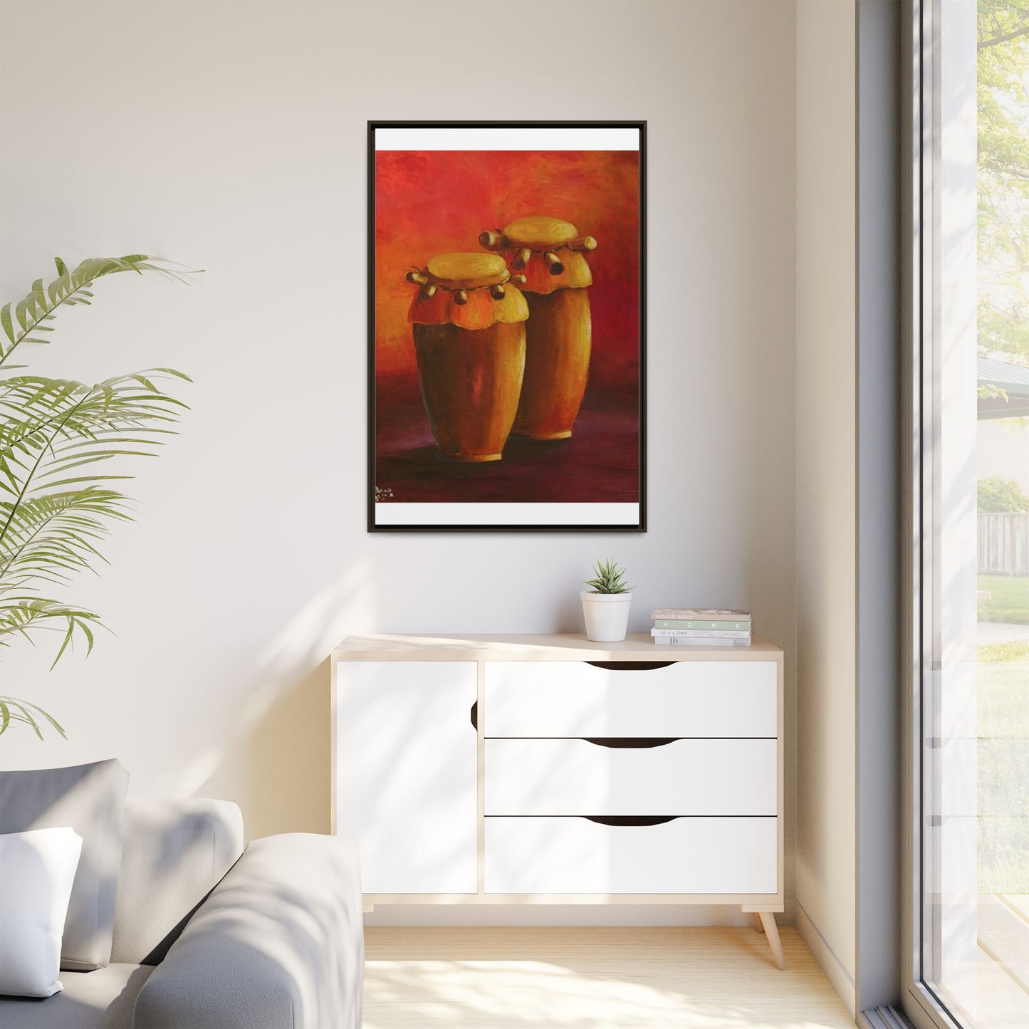 Canvas Wall Art - Haiti Cultural Drum, Matte Canvas, Framed